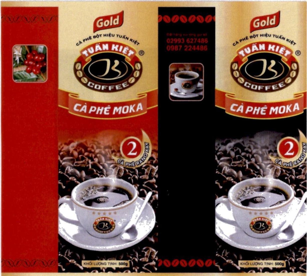 TK TUẤN KIỆT COFFEE Gold CÀ PHÊ BỘT HIỆU TUẤN KIỆT CÀ PHÊ MOKA 2 CÀ PHÊ RANG XAY KHỐI LƯỢNG TỊNH: 500g Đặt hàng vui lòng gọi số: 02993 627486 0987 224486
