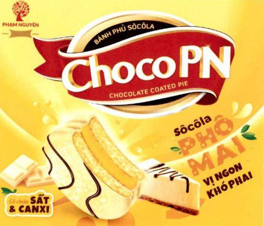 Choco PN CHOCOLATE COATED PIE BÁNH PHỦ SÔCÔLA Sôcôla PHÔ MAI VỊ NGON KHÓ PHAI Có chứa SẮT & CANXI PHẠM NGUYÊN